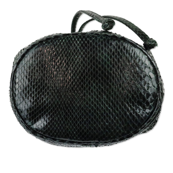 Fendi Dark Green Snakeskin Embossed Patent Leather Drawstring Bucket Crossbody Bag