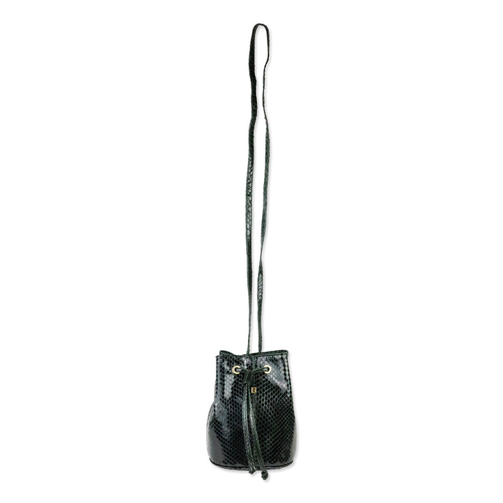 Fendi Dark Green Snakeskin Embossed Patent Leather Drawstring Bucket Crossbody Bag