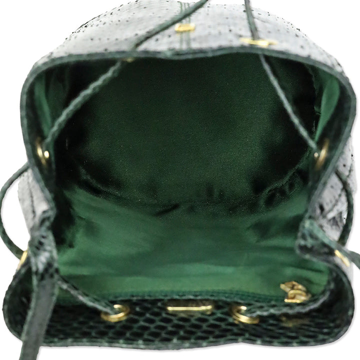Fendi Dark Green Snakeskin Embossed Patent Leather Drawstring Bucket Crossbody Bag