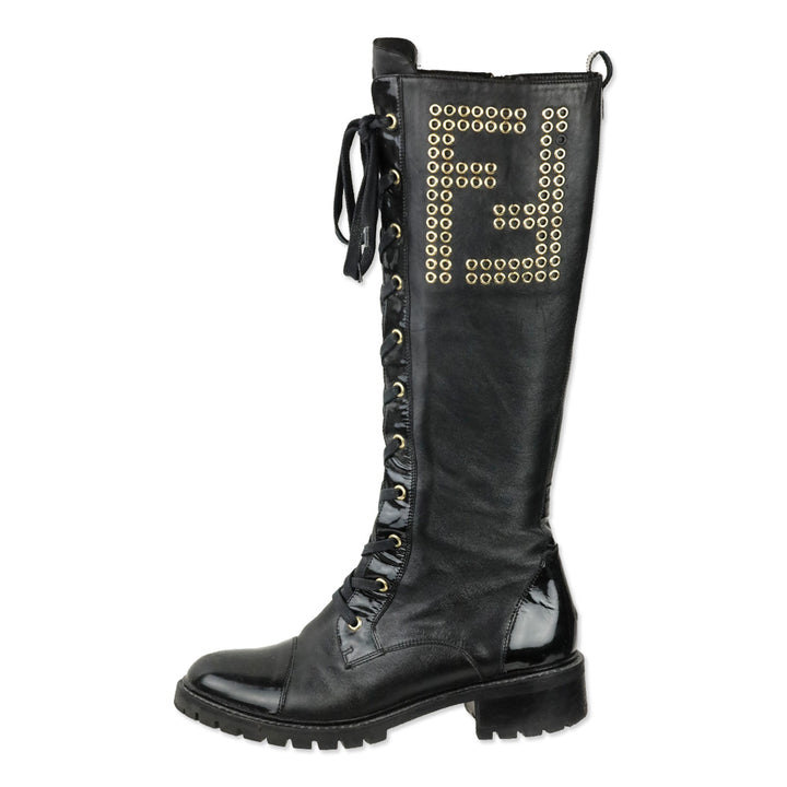 Fendi FF Grommet Lace-Up Knee High Combat Boots