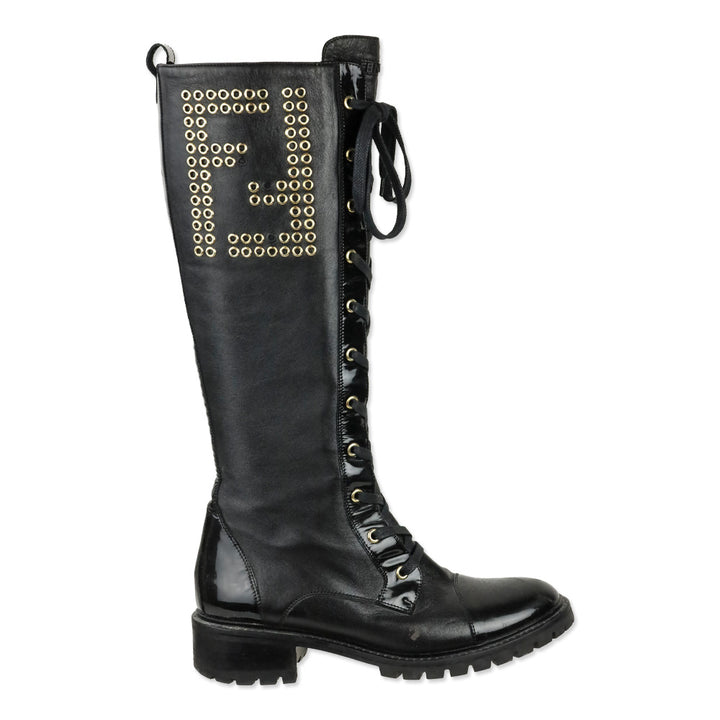 Fendi FF Grommet Lace-Up Knee High Combat Boots