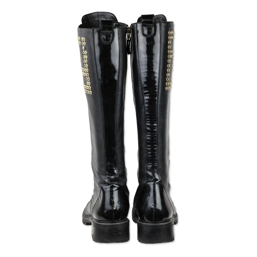 Fendi FF Grommet Lace-Up Knee High Combat Boots