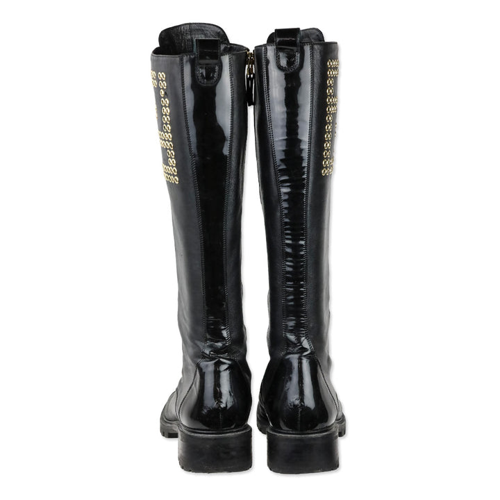 Fendi FF Grommet Lace-Up Knee High Combat Boots