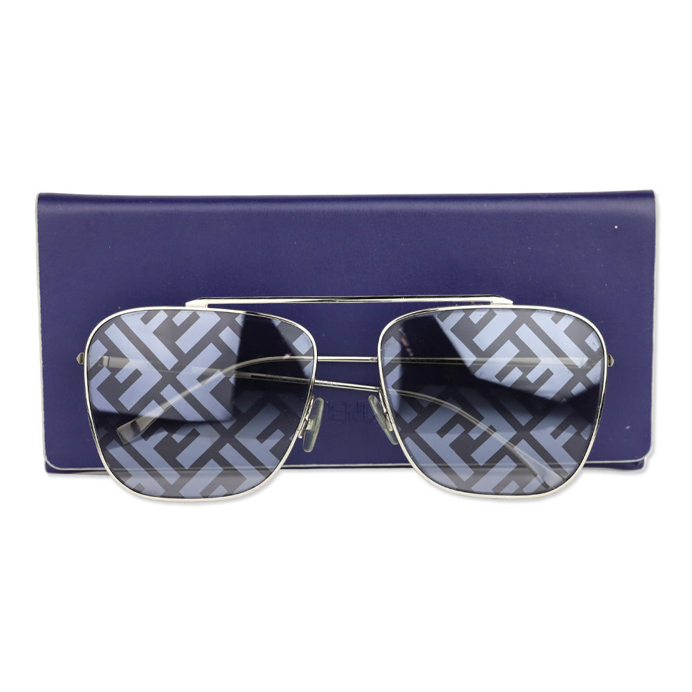 Fendi FF Monogram Lens Silver Aviator Sunglasses