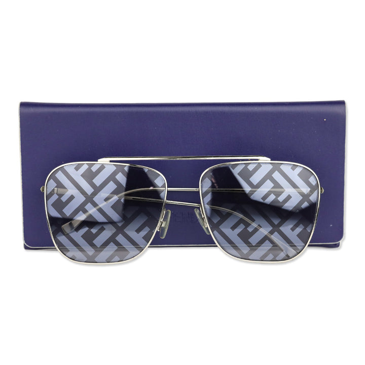 Fendi FF Monogram Lens Silver Aviator Sunglasses