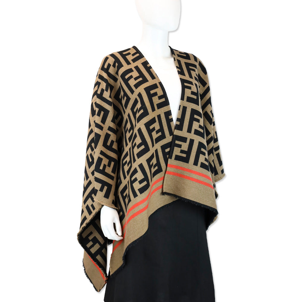 Fendi FF Zucca Wool Silk Poncho Cape Shawl