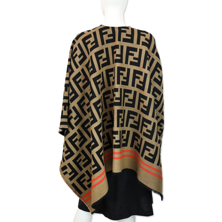 Fendi FF Zucca Wool Silk Poncho Cape Shawl