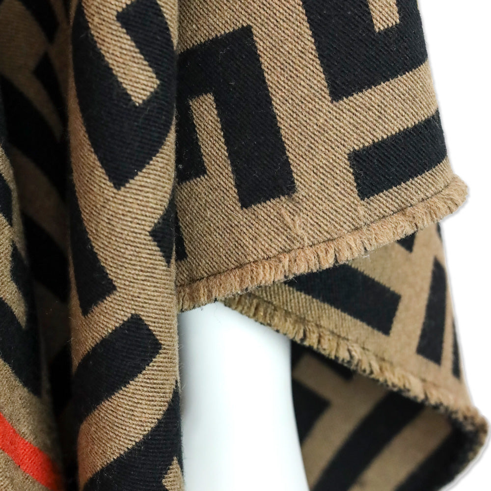 Fendi FF Zucca Wool Silk Poncho Cape Shawl