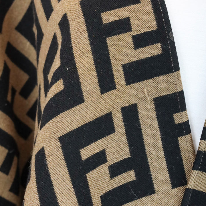 Fendi FF Zucca Wool Silk Poncho Cape Shawl