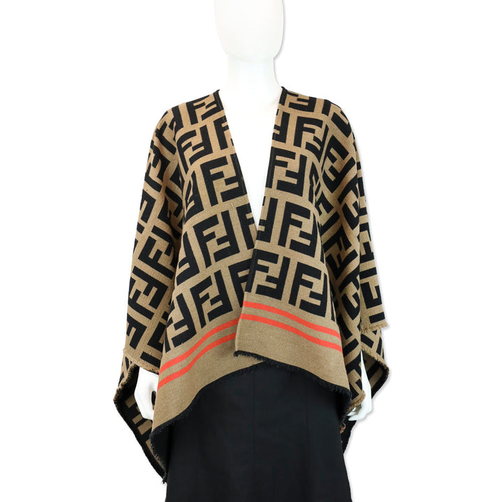 Fendi FF Zucca Wool Silk Poncho Cape Shawl