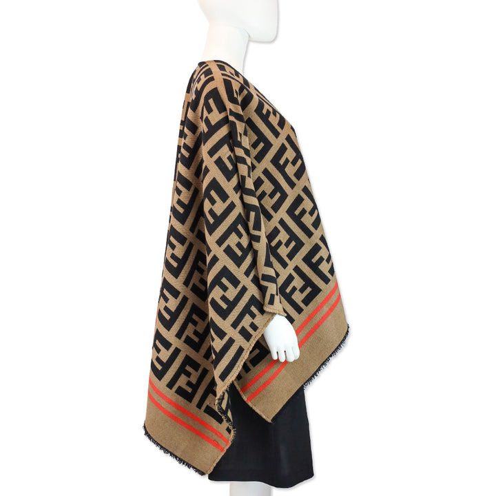 Fendi FF Zucca Wool Silk Poncho Cape Shawl