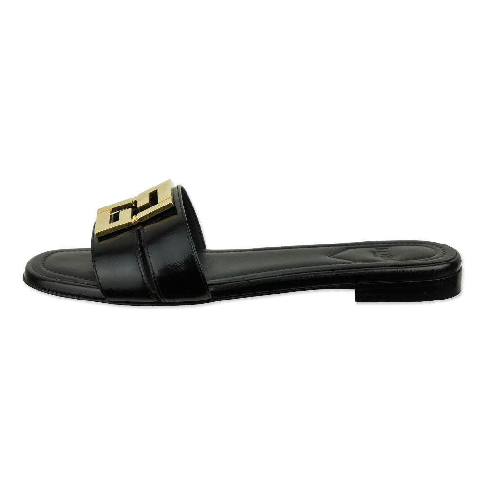Fendi FFold Black Leather Slide Sandals