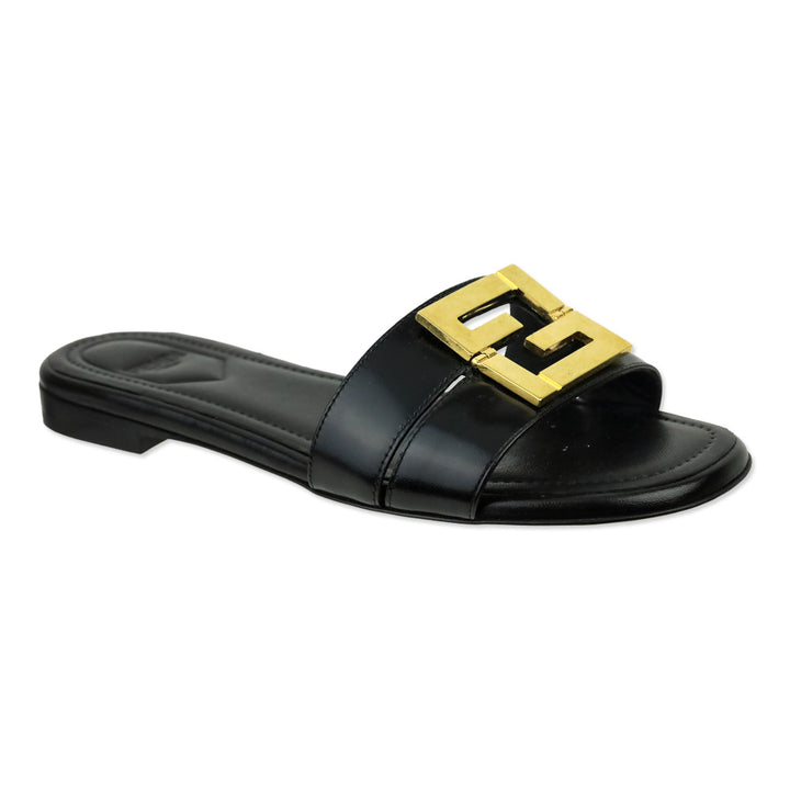Fendi FFold Black Leather Slide Sandals