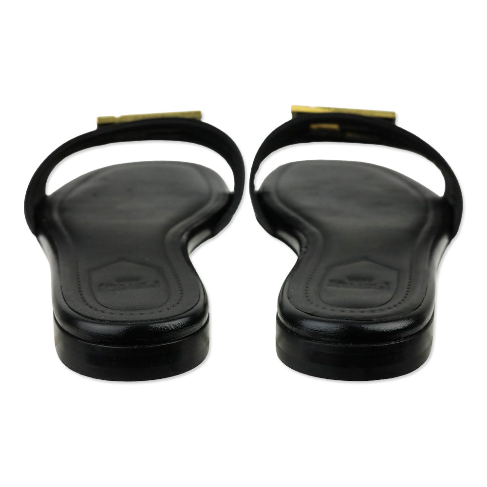 Fendi FFold Black Leather Slide Sandals