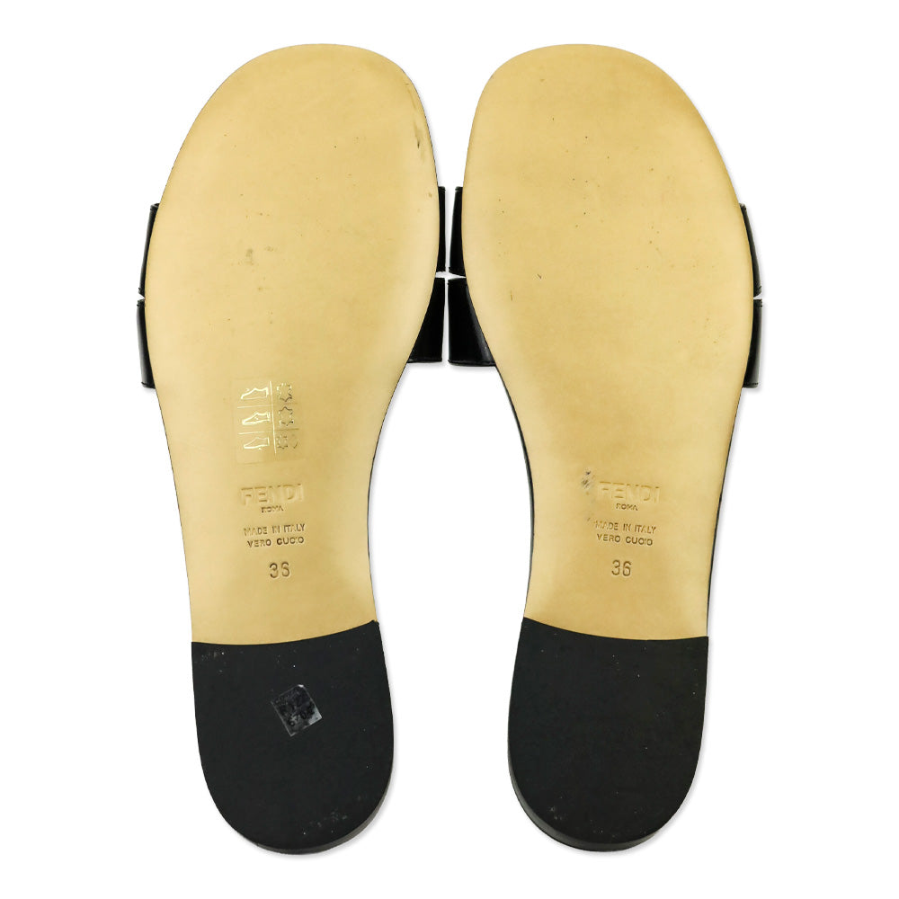 Fendi FFold Black Leather Slide Sandals