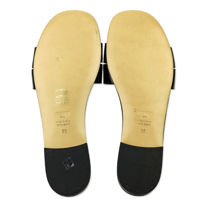 Fendi FFold Black Leather Slide Sandals