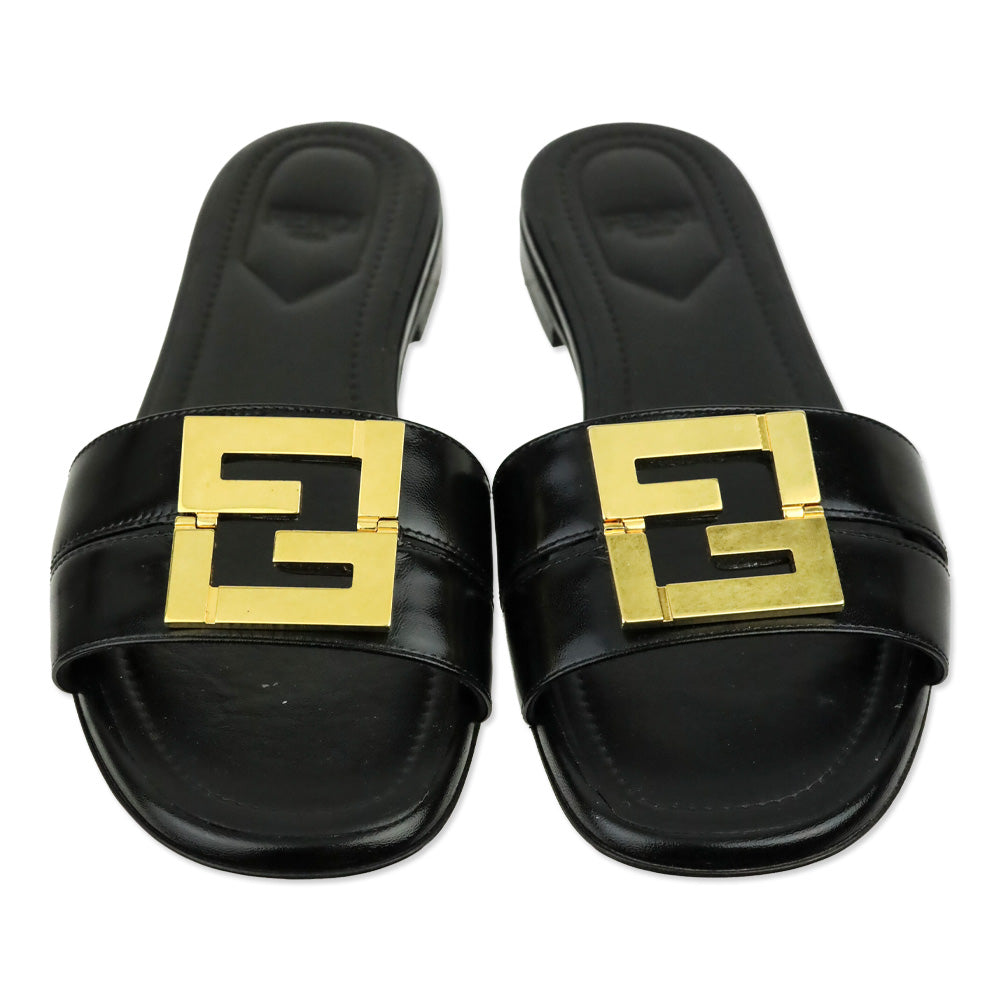 Fendi FFold Black Leather Slide Sandals