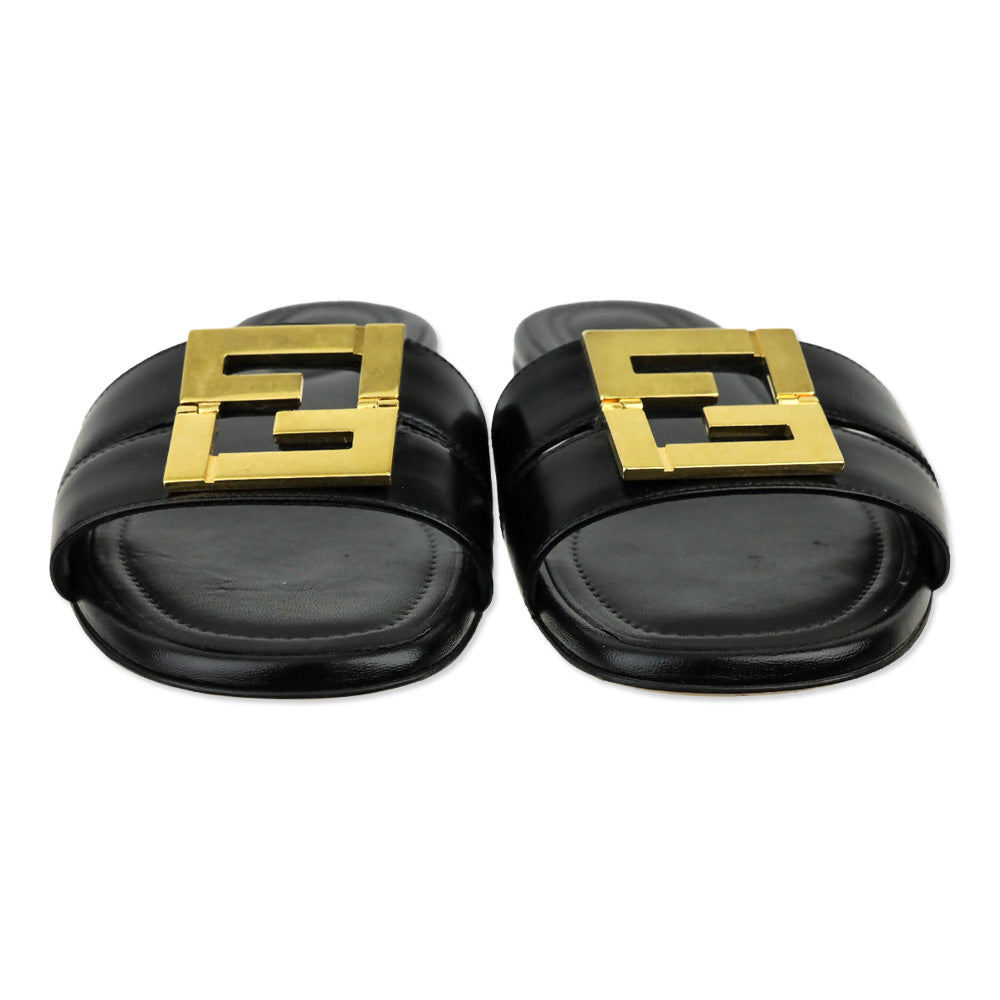 Fendi FFold Black Leather Slide Sandals