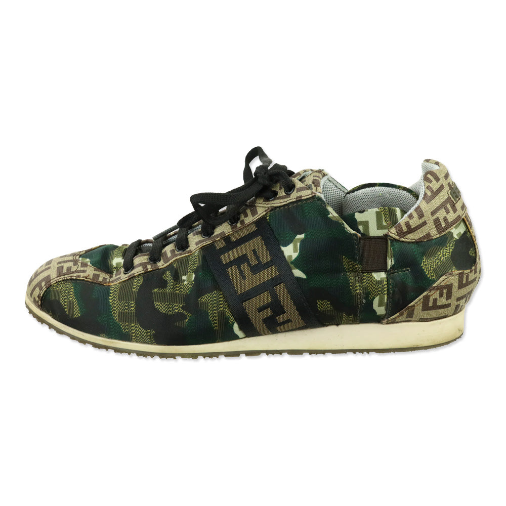 Fendi Green Camouflage Canvas FF Zucca Low-Top Sneaker