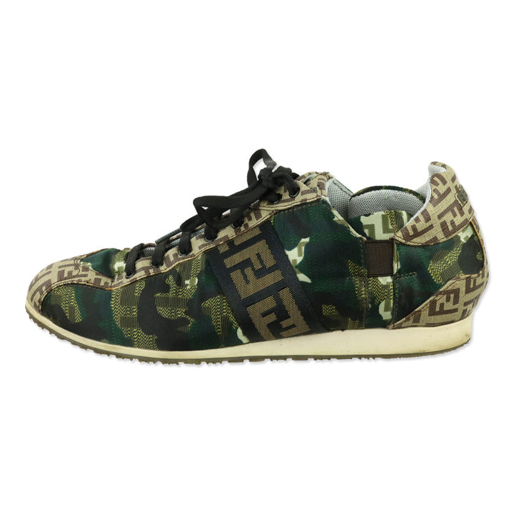 Fendi Green Camouflage Canvas FF Zucca Low-Top Sneaker