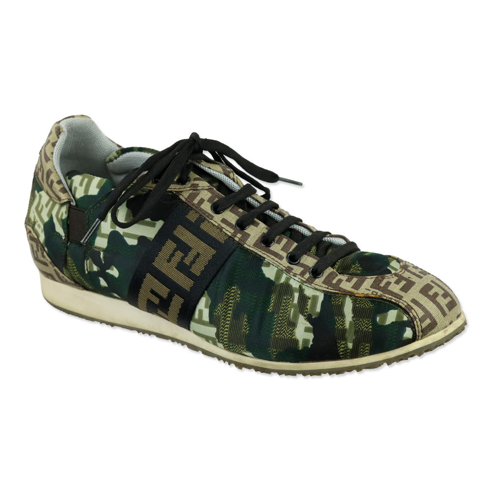 Fendi Green Camouflage Canvas FF Zucca Low-Top Sneaker