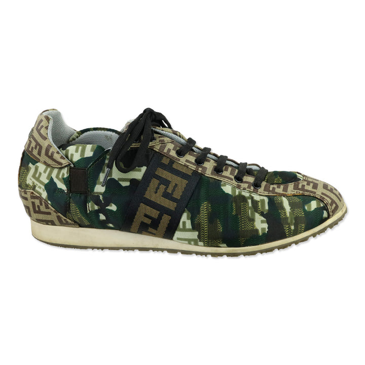 Fendi Green Camouflage Canvas FF Zucca Low-Top Sneaker