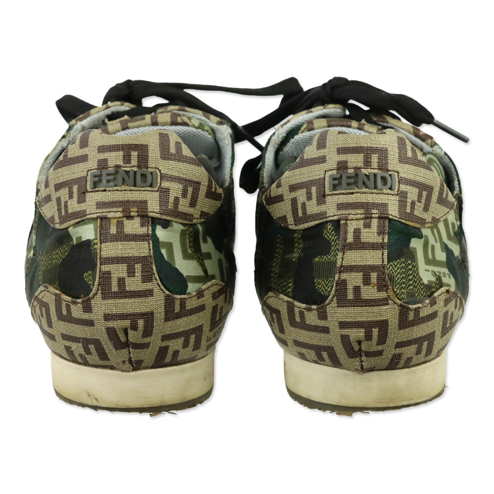 Fendi Green Camouflage Canvas FF Zucca Low-Top Sneaker