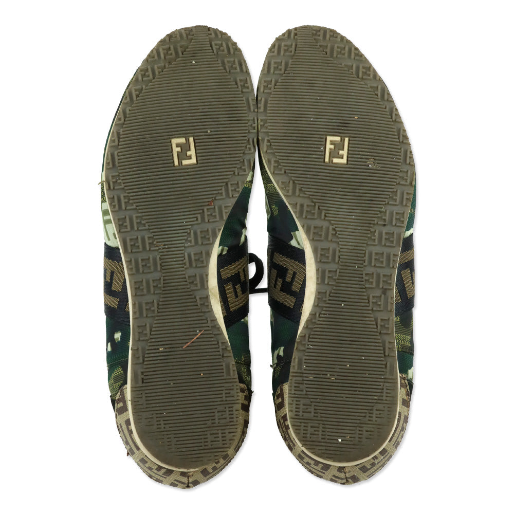 Fendi Green Camouflage Canvas FF Zucca Low-Top Sneaker