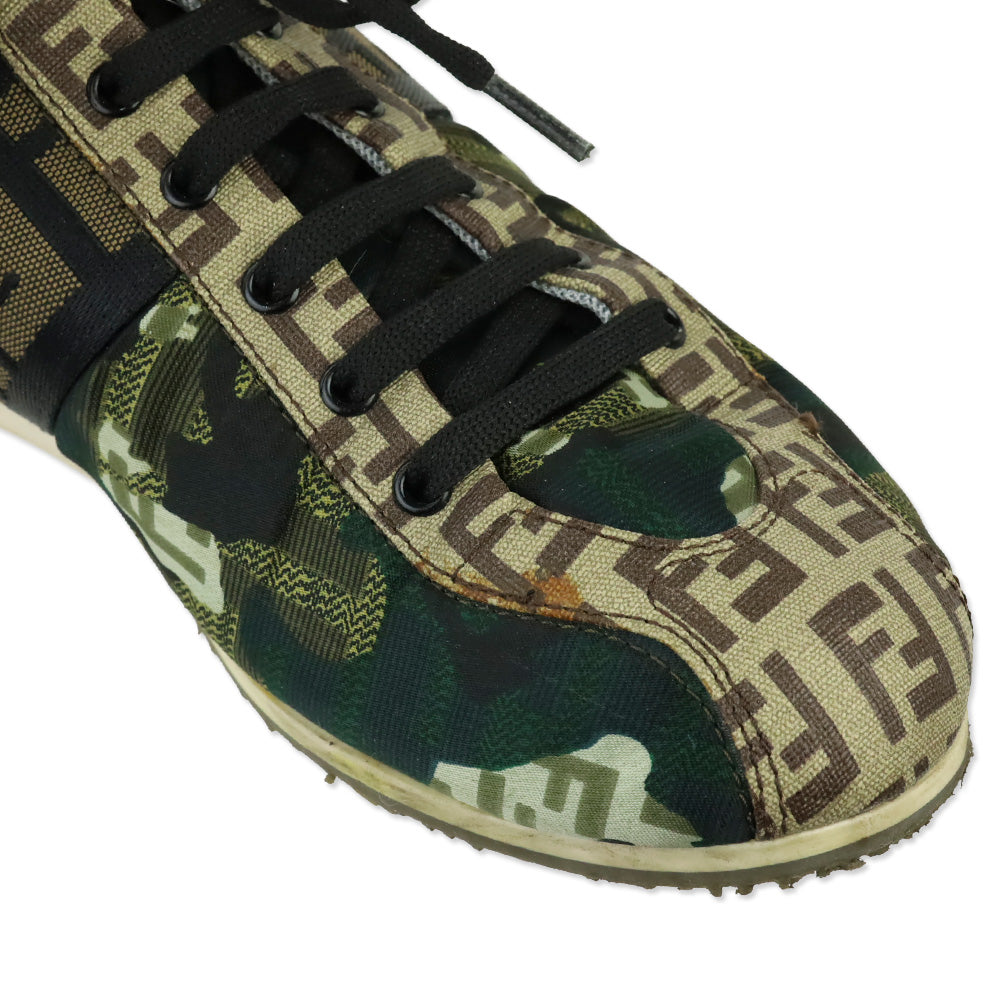 Fendi Green Camouflage Canvas FF Zucca Low-Top Sneaker