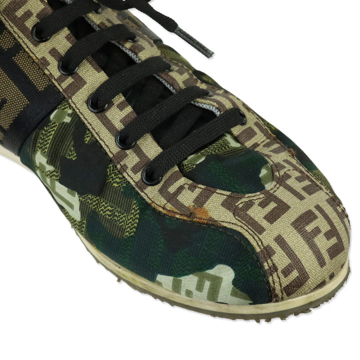 Fendi Green Camouflage Canvas FF Zucca Low-Top Sneaker