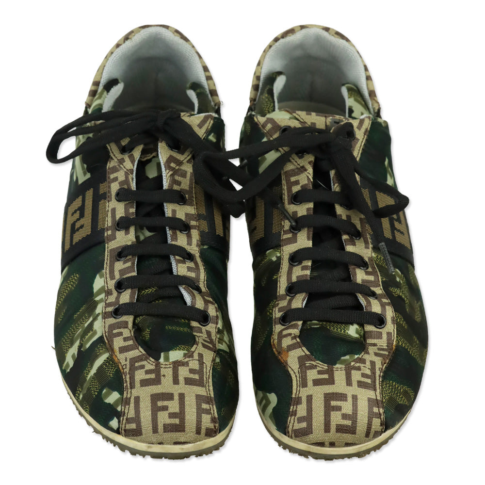 Fendi Green Camouflage Canvas FF Zucca Low-Top Sneaker