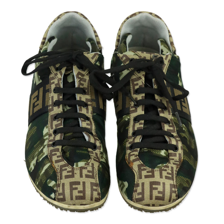 Fendi Green Camouflage Canvas FF Zucca Low-Top Sneaker