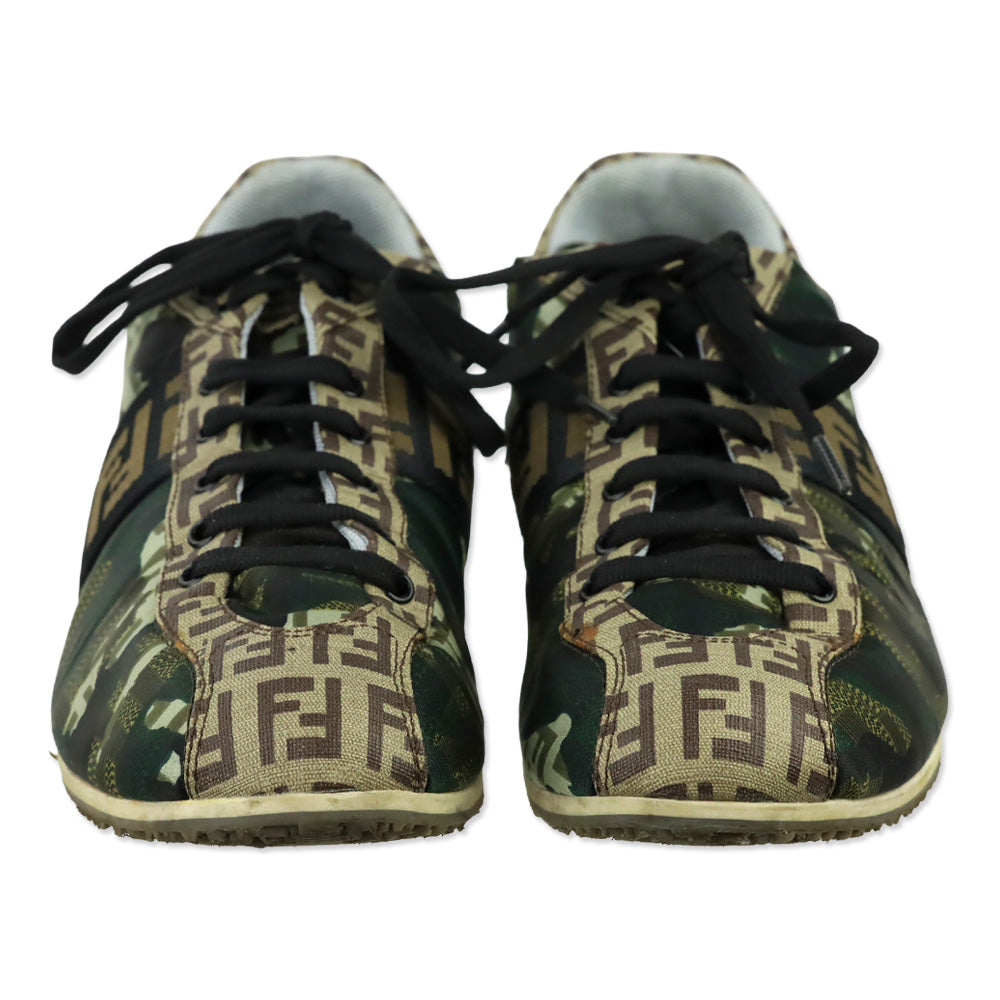 Fendi Green Camouflage Canvas FF Zucca Low-Top Sneaker