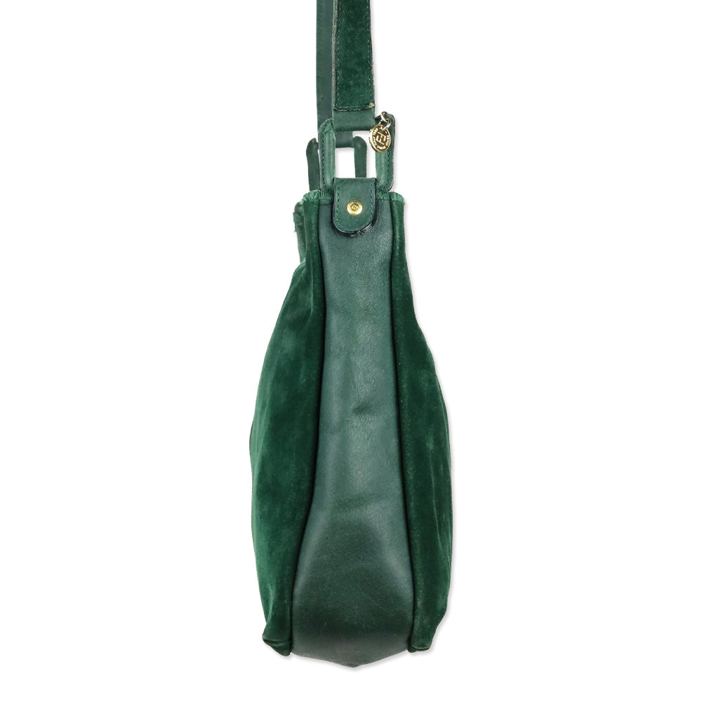 Fendi Green Suede Scalloped Shoulder Bag