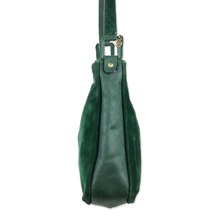 Fendi Green Suede Scalloped Shoulder Bag