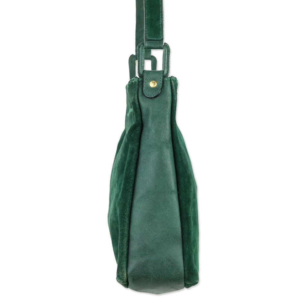 Fendi Green Suede Scalloped Shoulder Bag