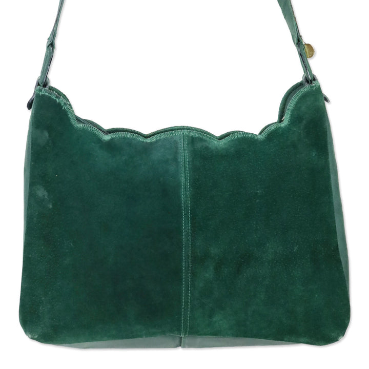 Fendi Green Suede Scalloped Shoulder Bag