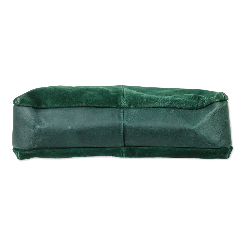 Fendi Green Suede Scalloped Shoulder Bag