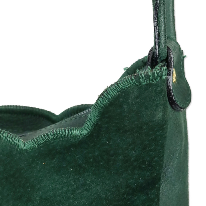 Fendi Green Suede Scalloped Shoulder Bag