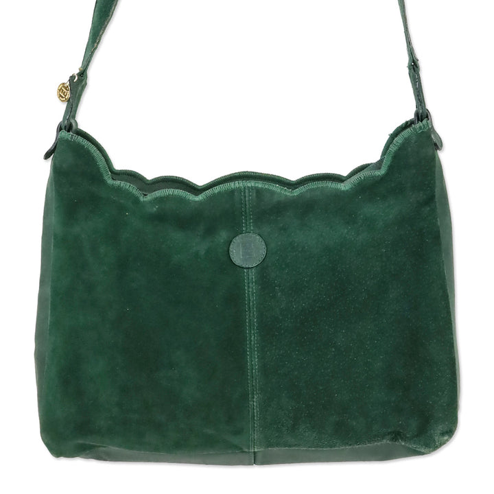 Fendi Green Suede Scalloped Shoulder Bag