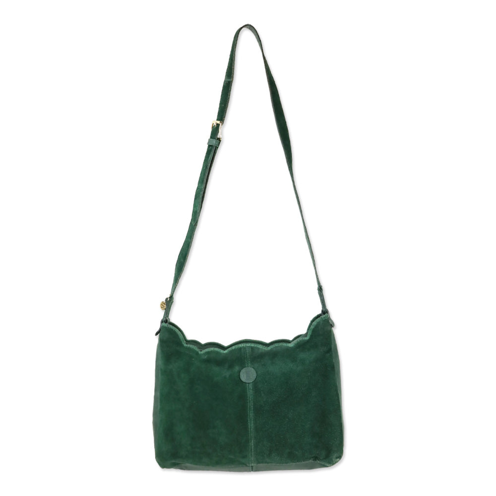 Fendi Green Suede Scalloped Shoulder Bag