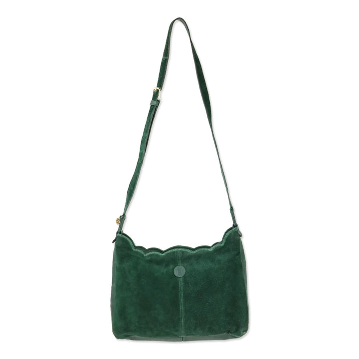 Fendi Green Suede Scalloped Shoulder Bag