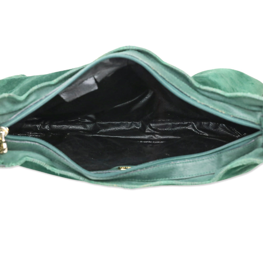 Fendi Green Suede Scalloped Shoulder Bag