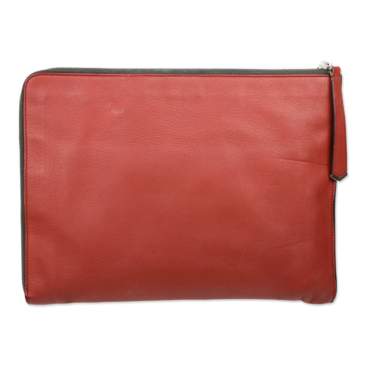 Fendi Grey Leather Monster Eyes Studded Zip-Around Clutch Pouch
