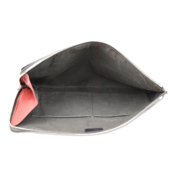 Fendi Grey Leather Monster Eyes Studded Zip-Around Clutch Pouch