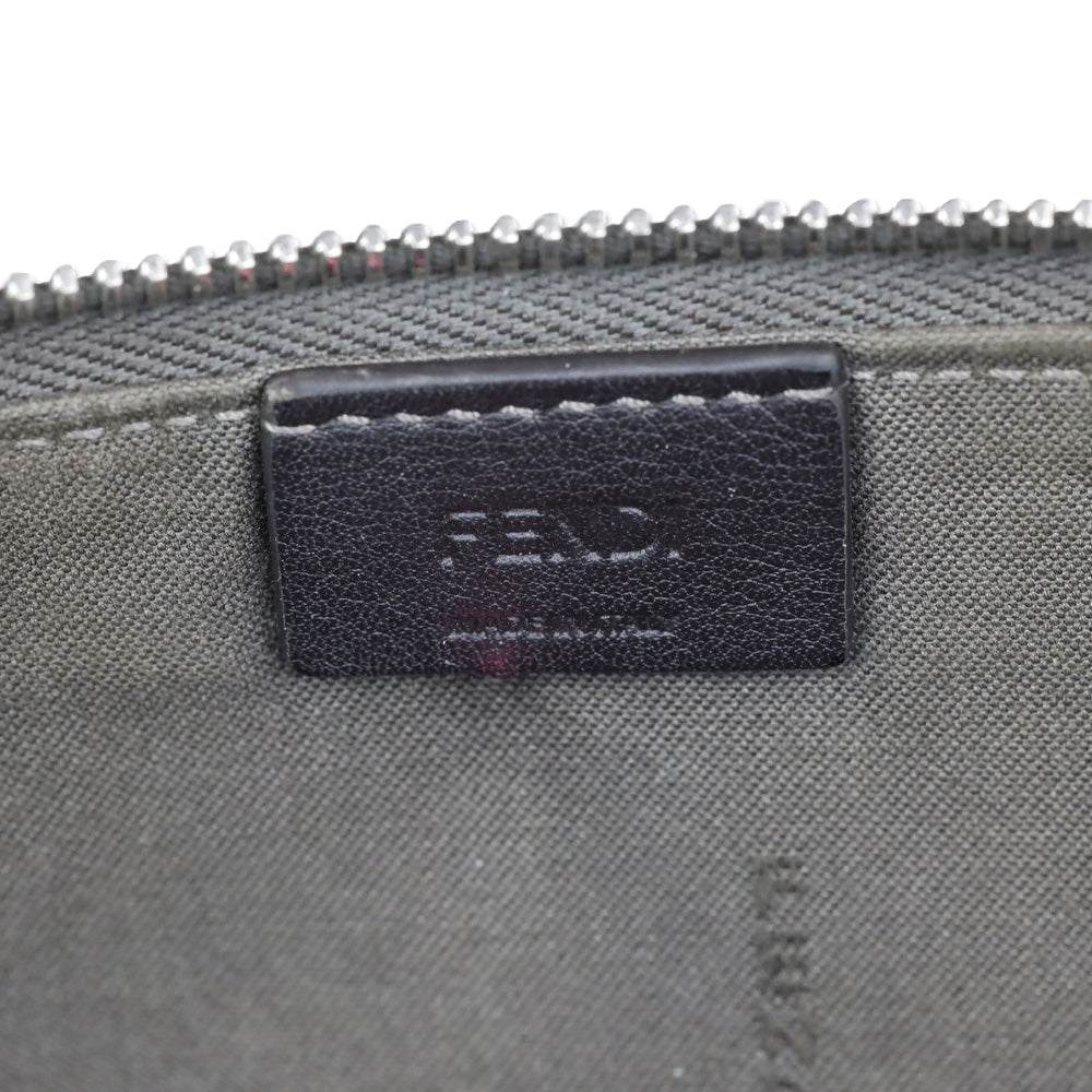 Fendi Grey Leather Monster Eyes Studded Zip-Around Clutch Pouch