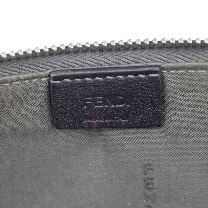 Fendi Grey Leather Monster Eyes Studded Zip-Around Clutch Pouch