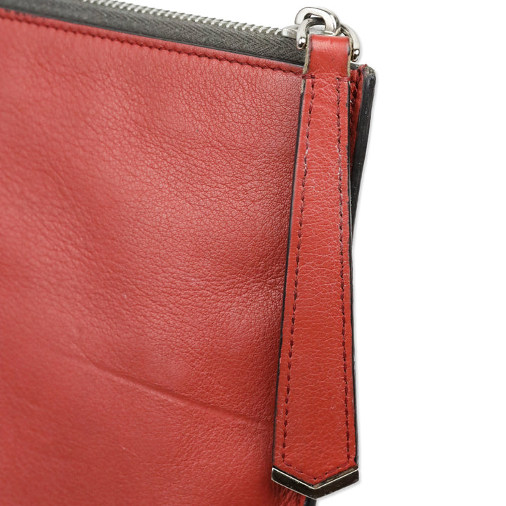 Fendi Grey Leather Monster Eyes Studded Zip-Around Clutch Pouch
