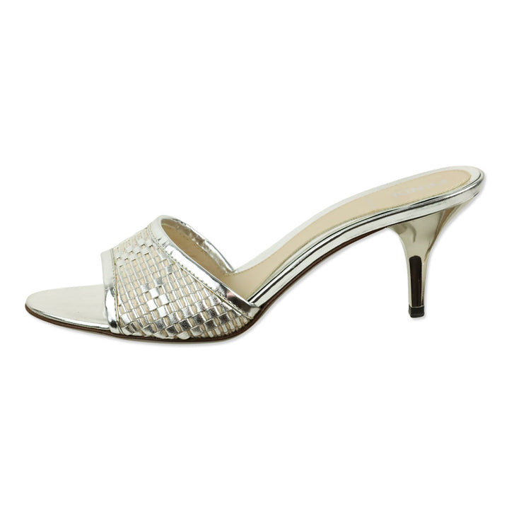 Fendi Metallic Silver Woven Mule Sandals