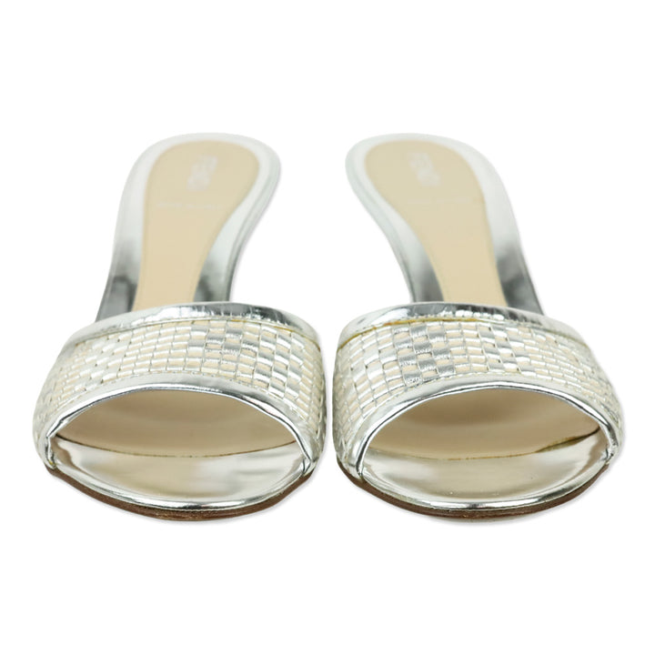 Fendi Metallic Silver Woven Mule Sandals